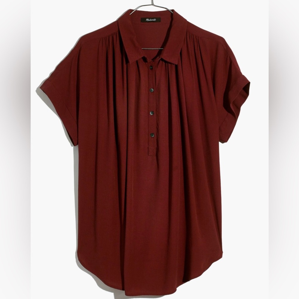 Madewell Central Drapey Popover Shirt in Dusty Burgundy